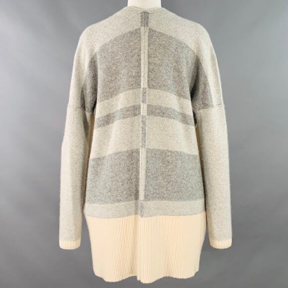BLACK GOAT Size M Grey Cream Cashmere Stripe Open Front Cardigan - Picture 3 of 8